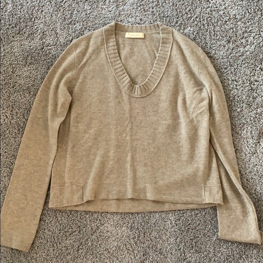 Cashmere Inhabit Sweater: tan scoop neck